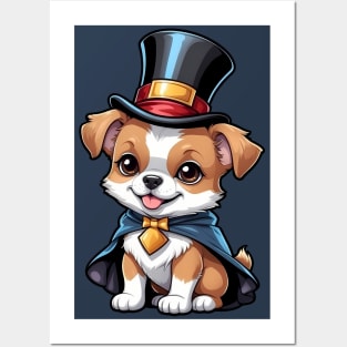 Cute Puppy Wearing Top Hat and Bowtie Posters and Art